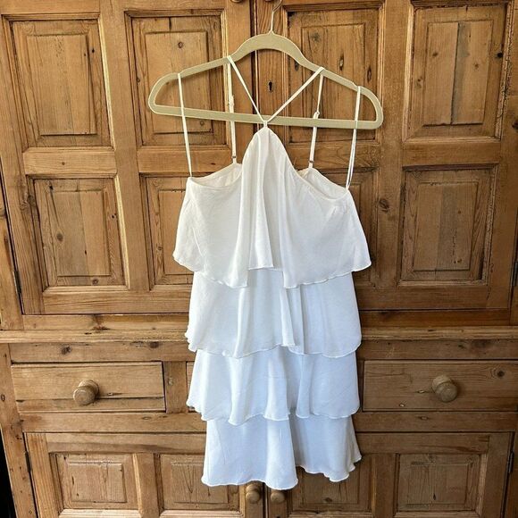 NWT Fanco‎ Shop Small White Ruffled Layered Dress Y Neck Strappy Tank Top - Picture 2 of 14
